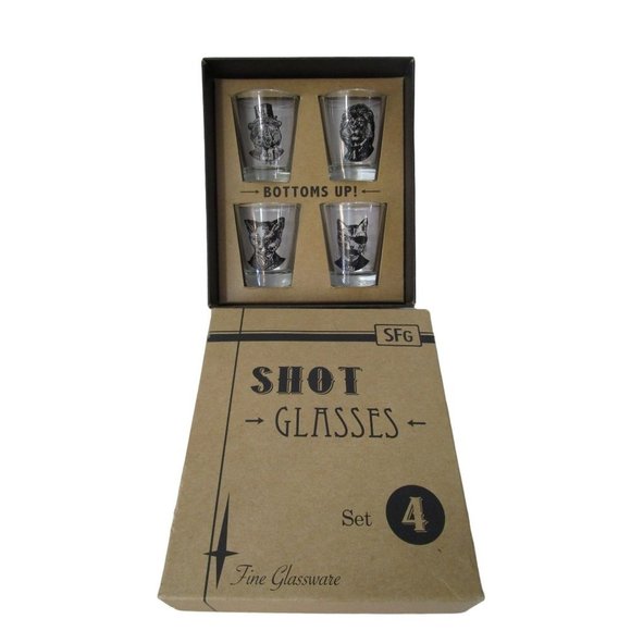 SpitfireGirl Animal Menagerie Shot Glass Set Four New Cat Fox Bear Lion - Picture 12 of 12